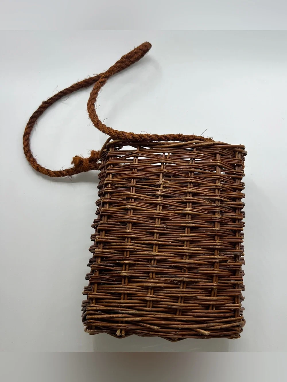 Brown Wicker Woven door basket outdoors bag purse with rope handle